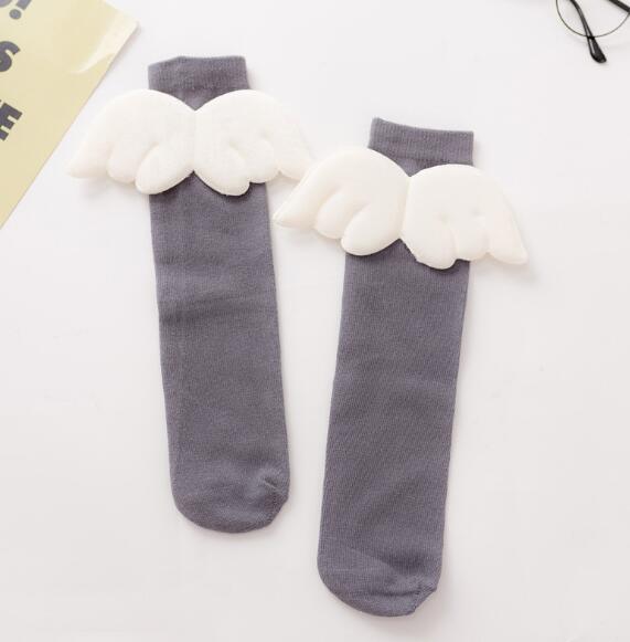 Baby FlüGel Strumpf freundlicher Weiche Baumwolle bein warme Kleinkind Knie Hohe Strumpf studenten sneaker Legwarm Herbst Winter Neue: dunkel grau Flügel