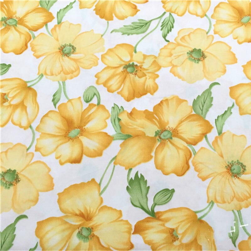 Tela de sarga de algodón con estampado de flores amarillas para ropa de cama de manualidades, telas de costura y patchwork, telas de confección de ropa a la