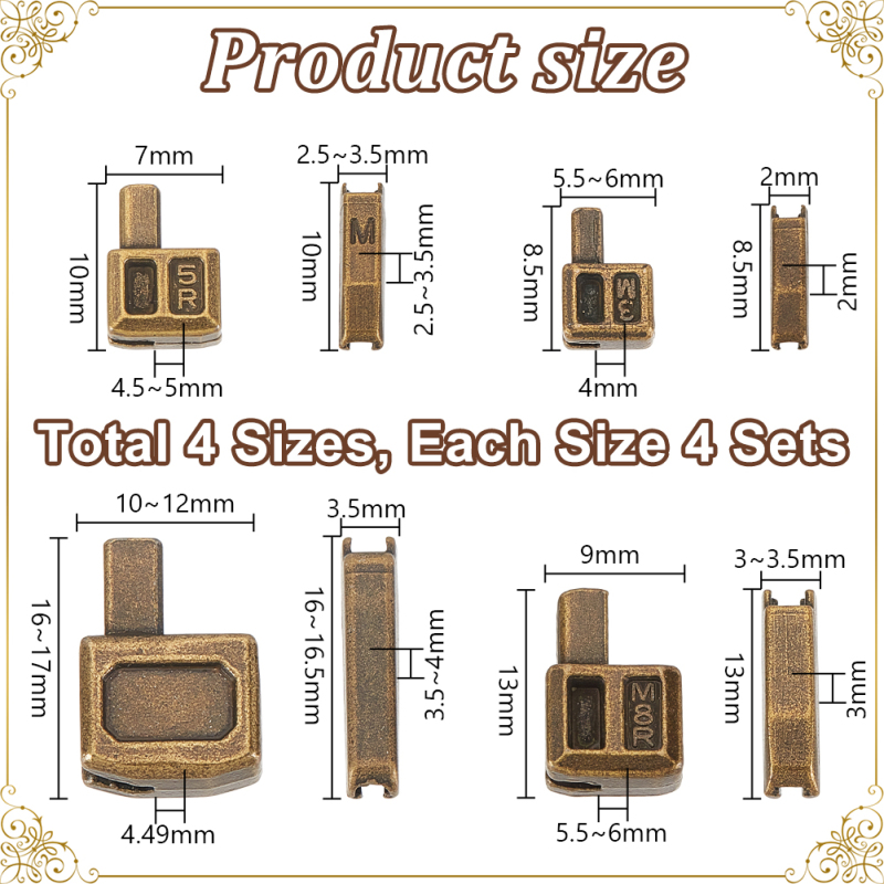 12 Sets Metal Zipper Latch Slider Retainer #3#5#8#10 Insertion Pin Zipper Bottom Zipper Stopper for Metal Zipper Repair Zip: Antique Copper
