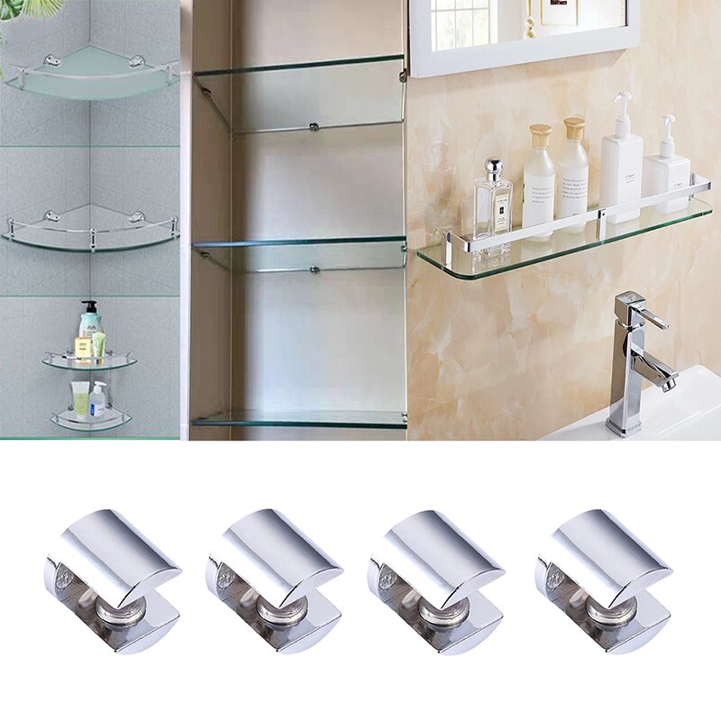 4/8/12Pcs Glass Clamp Glass Plated Brackets Zinc Alloy Chrome Finish Shelf Holder 6-8mm Furniture Support Brackets Clamps