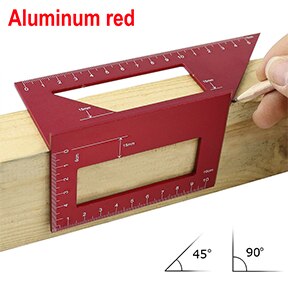 Japanese Aluminum Alloy woodworking Multi functional Square 45 degrees 90 degrees gauge ruler plastic Angle Protractor: Aluminum red
