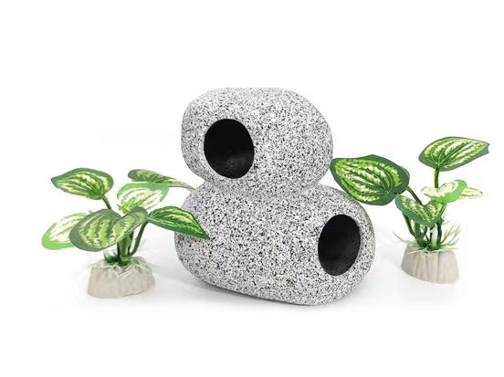 Ornamentos de aquário, plantas de simulação, decoração de paisagismo, tanque de peixes, plantas de água de plástico, flores, árvores, rochas, acessórios: Laranja/preto
