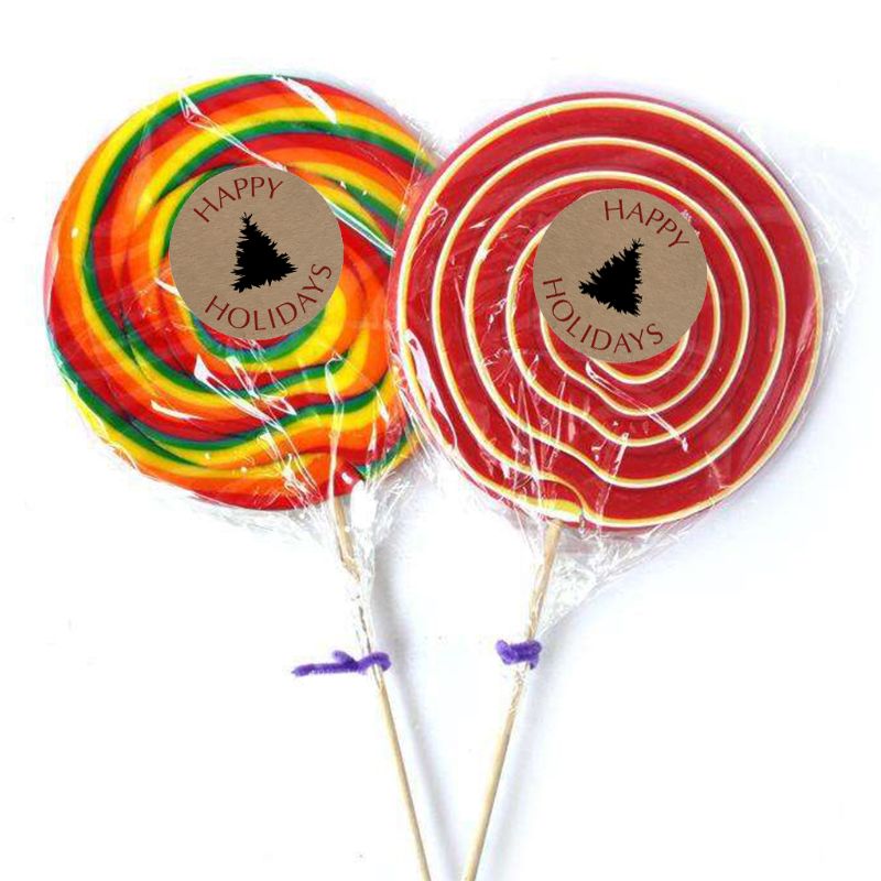 1 Roll Simple \"HAPPY HOLIDAYS\" Letters Pine Print Label Stickers Craft