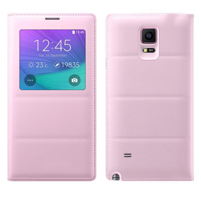 YKSPACE Klassieke Window View Flip PU Leather Case Cover voor Samsung Galaxy Note 4 Gevallen i9500: Roze