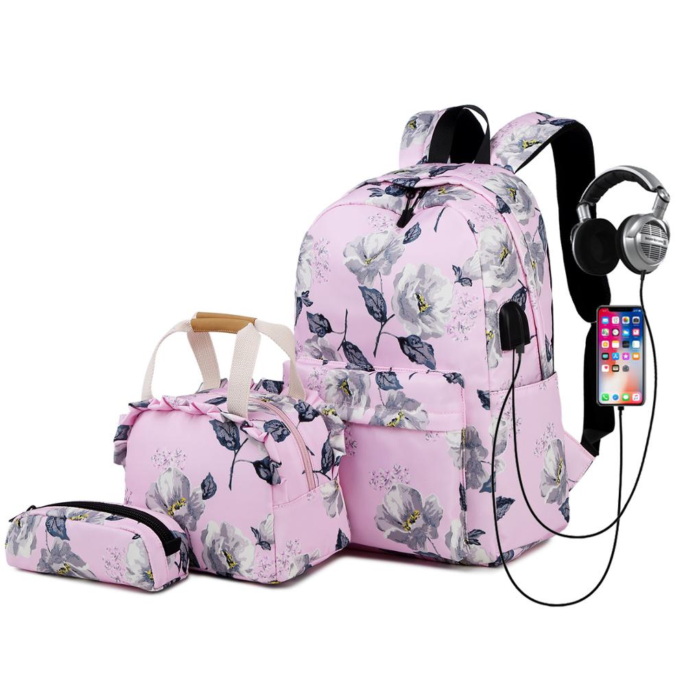 Bloemen Meisjes Rugzak voor School Lichtgewicht Bookbags Satchel College Tassen Tiener Meisjes Kids Schooltas Set Vrouwen Reizen Dagrugzak: S118 Pink 1 Set