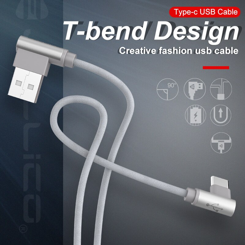 36W 90 Graden Type C Usb Kabel 3A Snel Opladen Wire Cord USB-C Oplader Voor Xiaomi Huawei P30 Pro type-C Kabel Voor Samsung Usb C