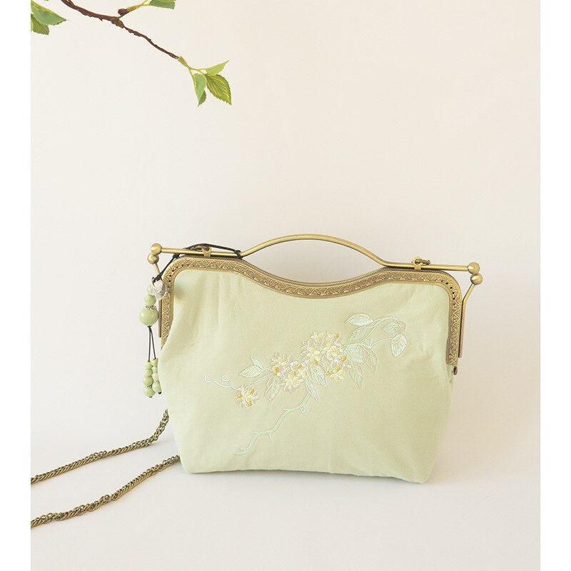 Alasir Original Artsy Bag Chinese Style Bags Vintange Women Handbags Cotton and Linen Crossbody Bags Embroidery Flowers Frame: yellow green