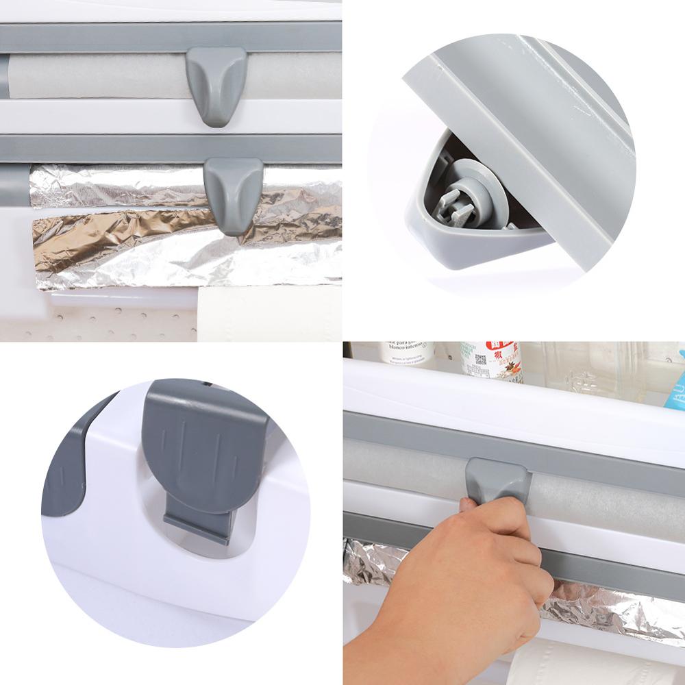 Multifunción de Rack cocina Film transparente de almacenamiento Rack cortador de envoltorio refrigerador colgante de Pared Soporte para papel de cocina casa