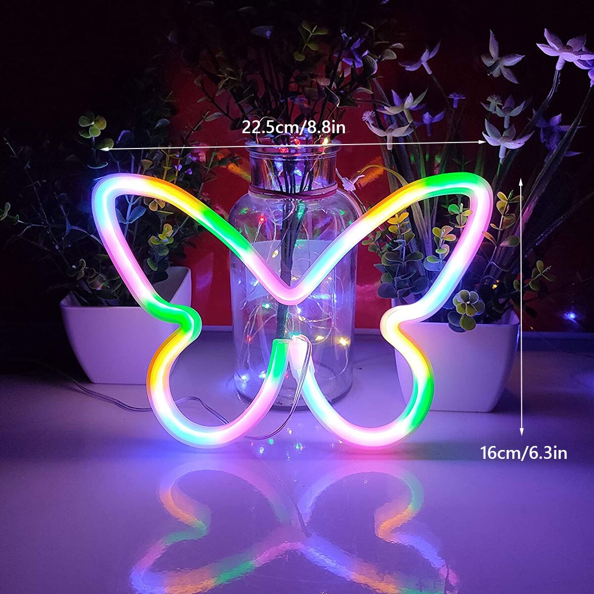 Luces LED de neón con forma de mariposa, lámpara de señal de luz nocturna alimentada por batería o USB, luz de bebé para interiores, Navidad, boda, cumpleaños