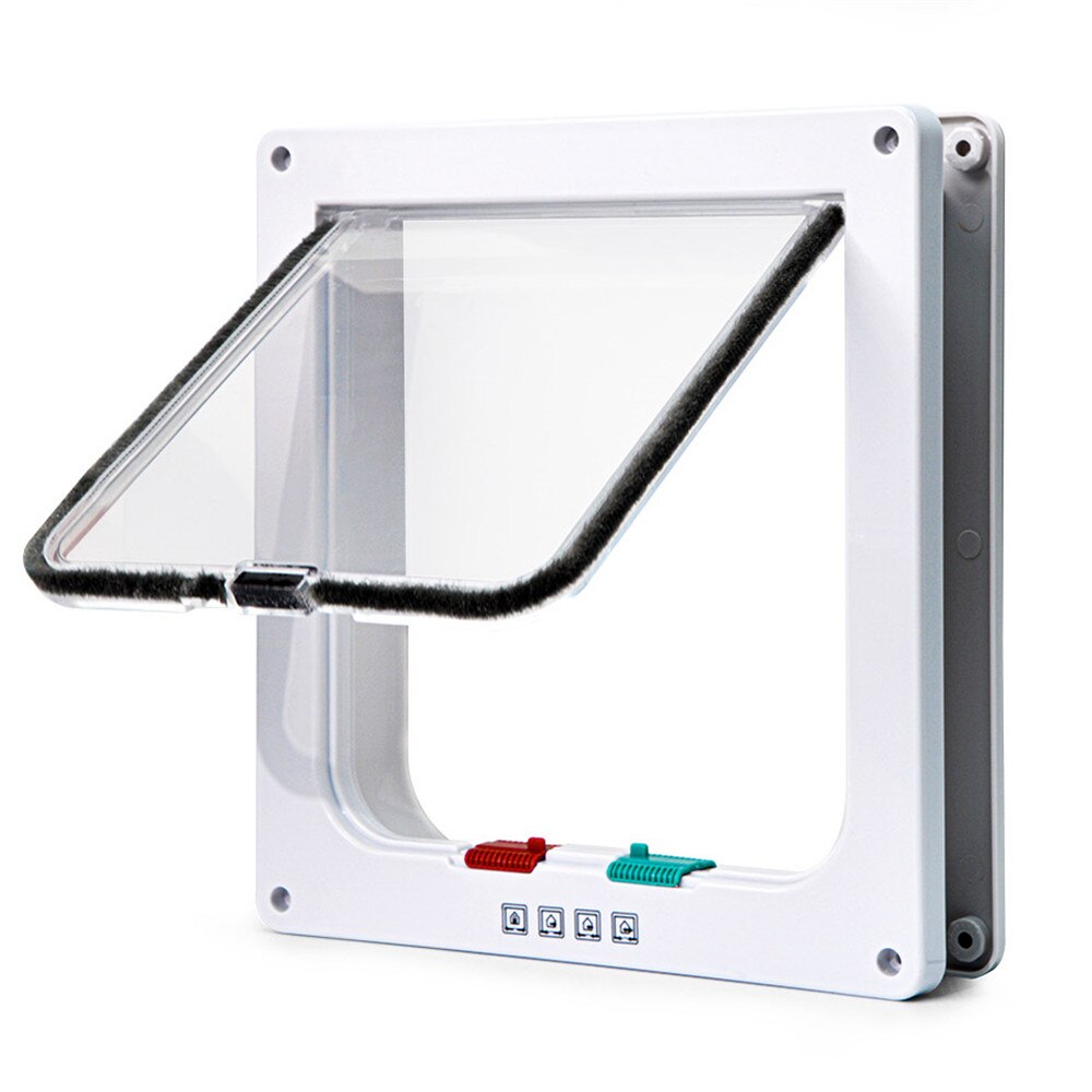 Porte intelligente à 4 voies pour animaux de compagnie, verrou de sécurité en plastique ABS, rabat pour chien et chat, interrupteur contrôlable, fournitures pour petits animaux de compagnie: White / L