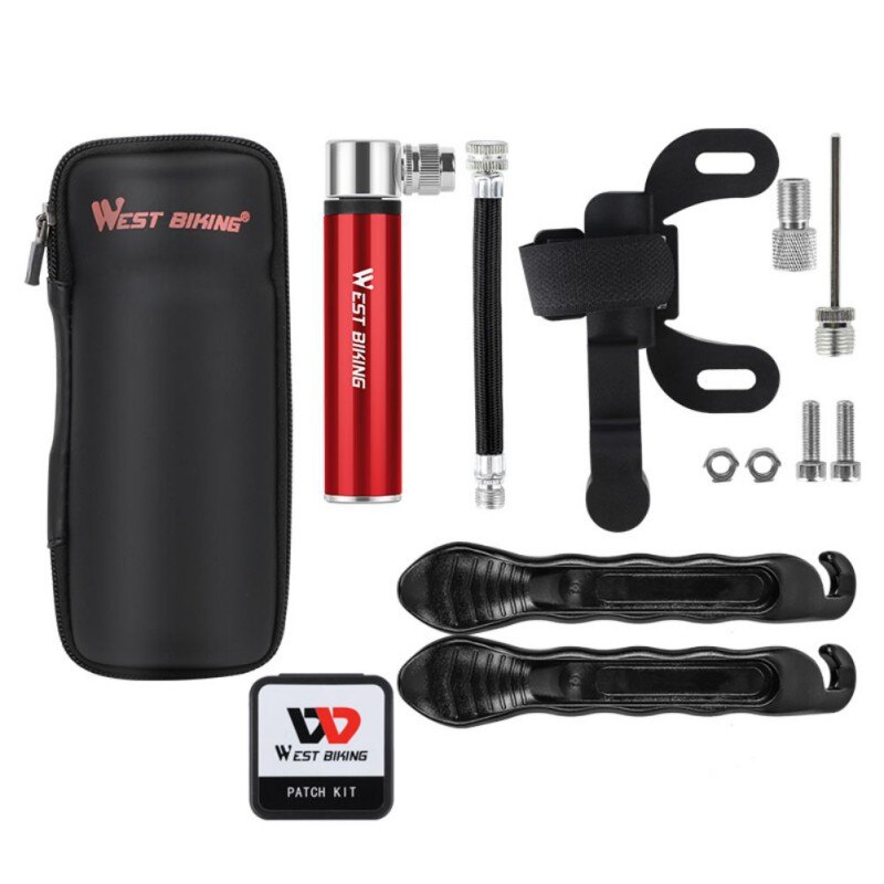 Fietspomp aluminiumlegering handpomp bal bandenpomp mountainbike pompset bandenreparatieset: R