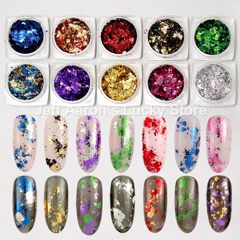 Glitter nagelfolie goud zilver decal pailletten platina papier metaal manicure nagelkunst decoratie benodigdheden gereedschap 10 kleuren beschikbaar