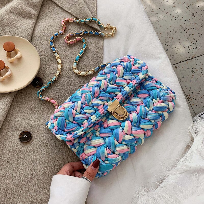Mode Katoen Geweven Vrouwen Schoudertas Gehaakte Hand Geweven Vrouwen Messenger Bag Keten Vrouwen Tassen Dames Handtassen vrouwelijke Clutch