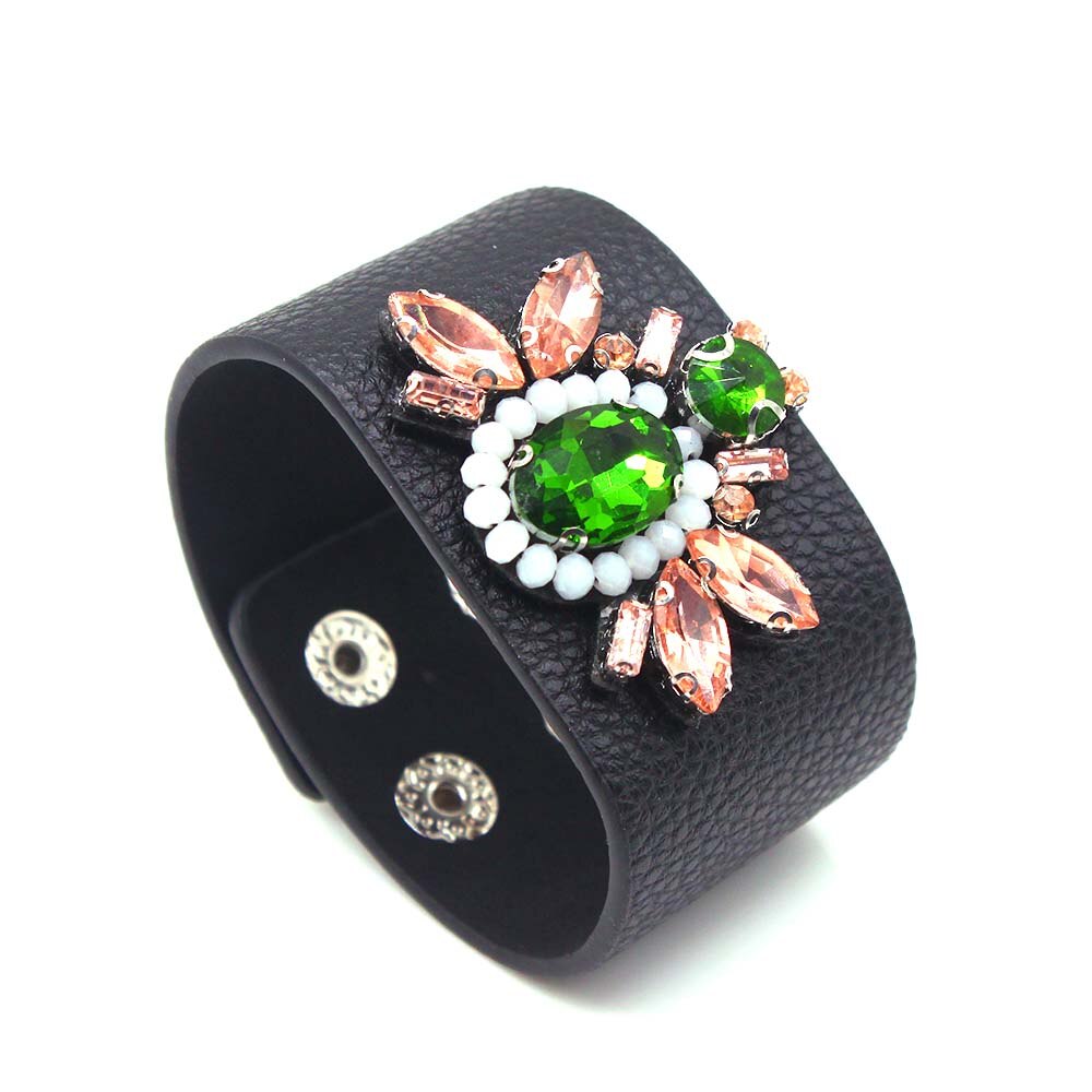 D&amp;D Embroidery Crystal Golden bee Leather Bracelet &amp; Bangles for women Bracelet