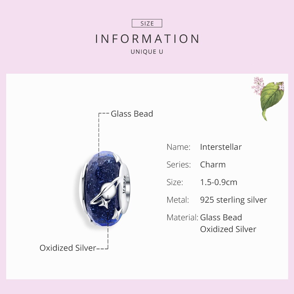 European Glass Beads BISAER 925 Sterling Silver Star Planet Glass Beads Charms fit Bracelets Bangles Silver 925 Jewelry ECC1284