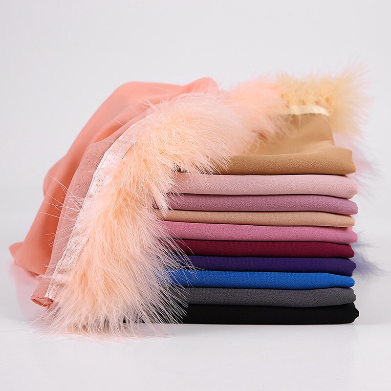 Veren chiffon sjaal hijab dons bubbelsjaal luxe populaire kwastjessjaals sjaal moslim sjaal 170 x 75cm