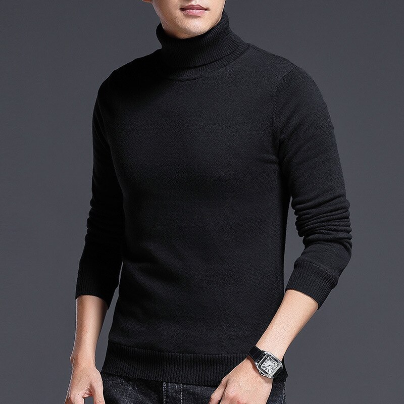 Fleece gebreide trui heren warme coltrui winter plus fluweel dikke warme coltrui heren casual slim fit trui