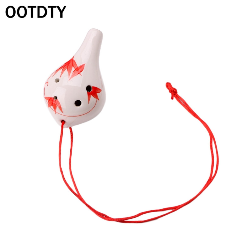 OOTDTY 6 Hole Ocarina Ceramic Alto AC Key Flute Musical Instrument: Red