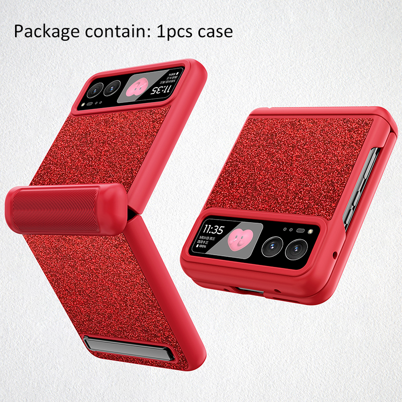 Fold Hinge Case For Motorola Razr 40 / Razr 3 Woman Girl Fall Protector Protection Cover: Gold / Case & Strap