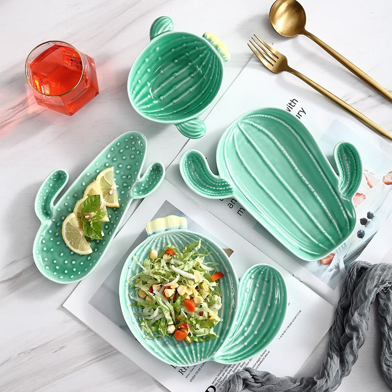 Platos de cocina variados, condimentos de cerámica, Cactus, inmersión, salsa, Bol para bocadillos, tazón, vajilla creativa, decoración del hogar, plato de fruta