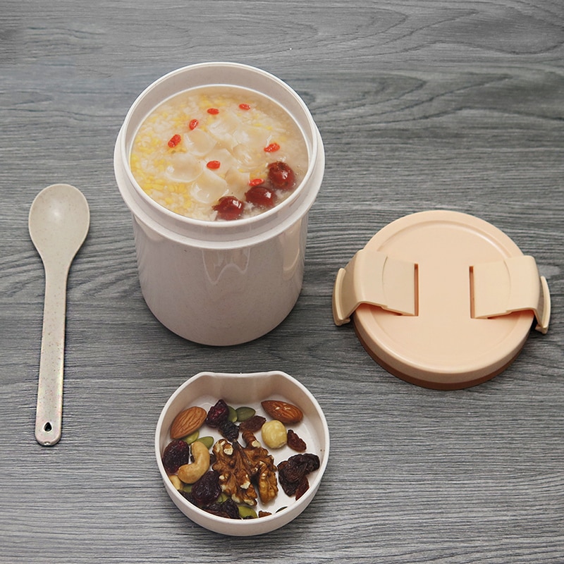 Minicaja de Bento japonesa con hebilla de plástico con copa de sopa de paja de trigo de 600ml