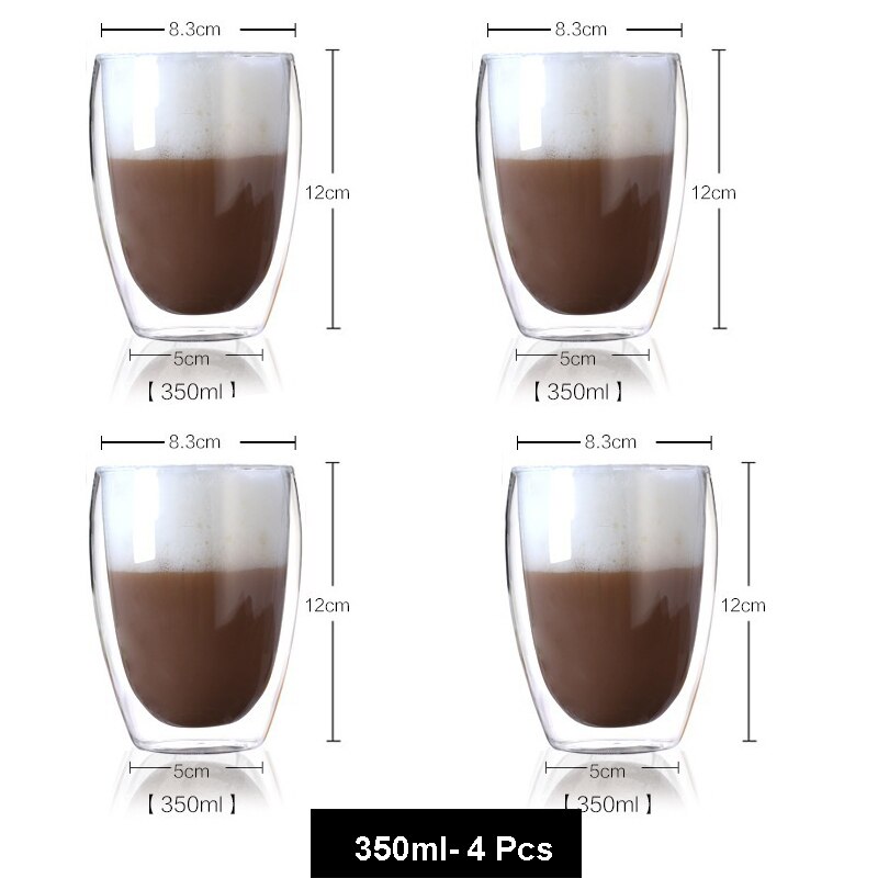 Dobbeltvægs espressokopper 80 milliliter /2.73 ounce, sæt  of 4: 350ml-4 stk