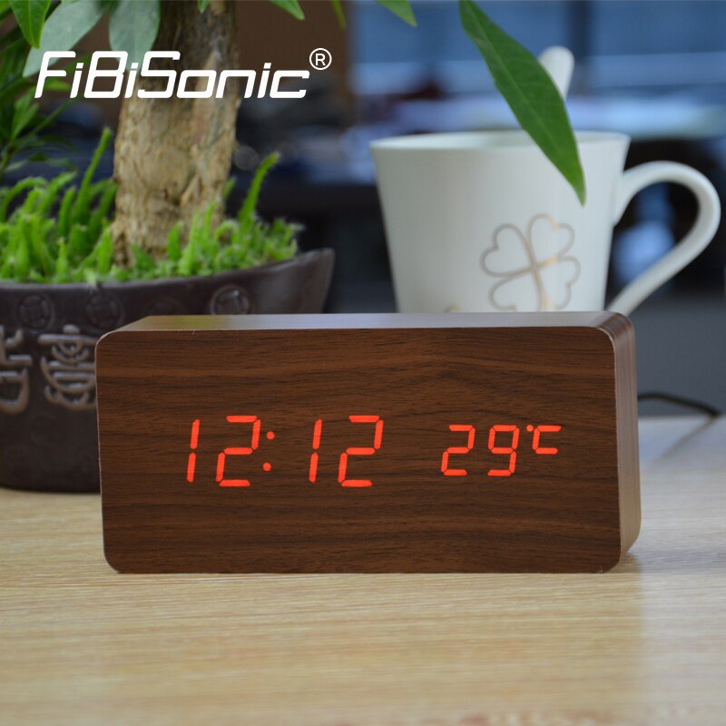 Fibisonic Wekkers Met Thermometer, Hout Houten Led Klokken, Digitale Tafel Klok, Elektronische Klokken Met Kosten