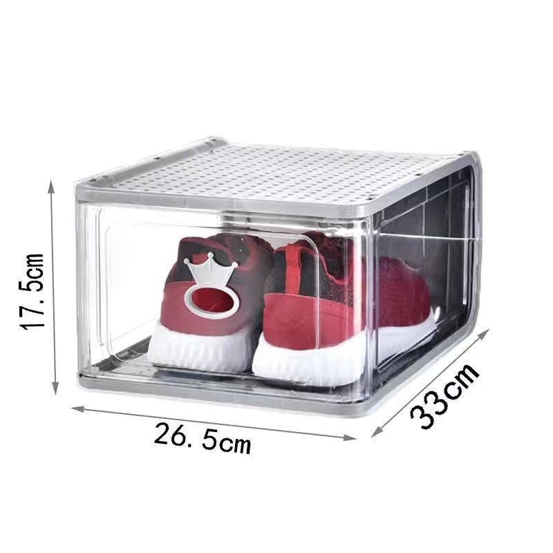PP plastic transparent shoe box, increase and thicken high-top basketball shoe storage box, sports shoes dustproof shoe box: M grey