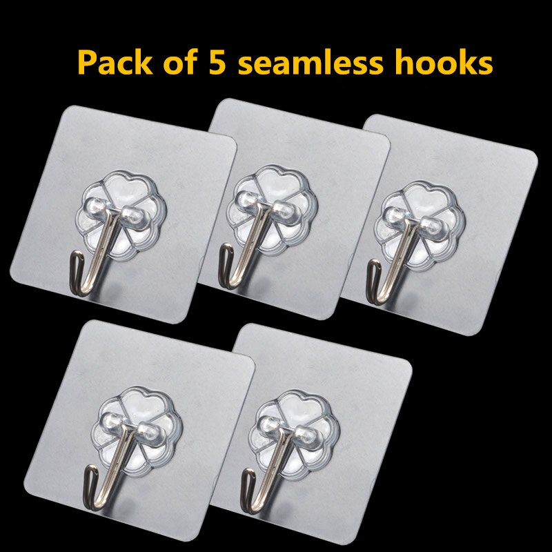 Hook Hanger Strong Adhesive Kitchen Bathroom Bedroom Hanging Door Wall Paste Coat Hats Plug Acrylic Thickening Hooks Rack: 5pcs