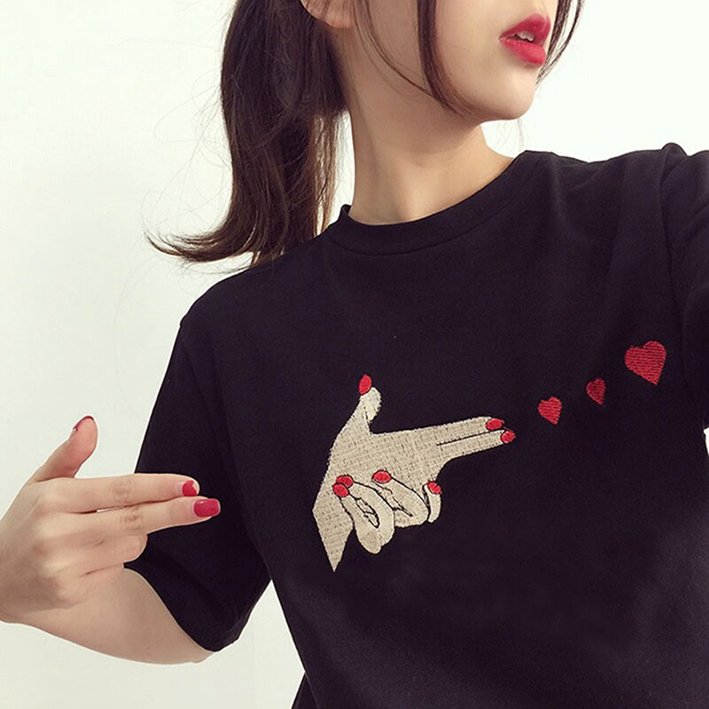 Kvinder sports skjorte finger hjerte fitness t-shirts sommer toppe t-shirts korte ærmer o-hals løbetræning træning øvelse t-shirt
