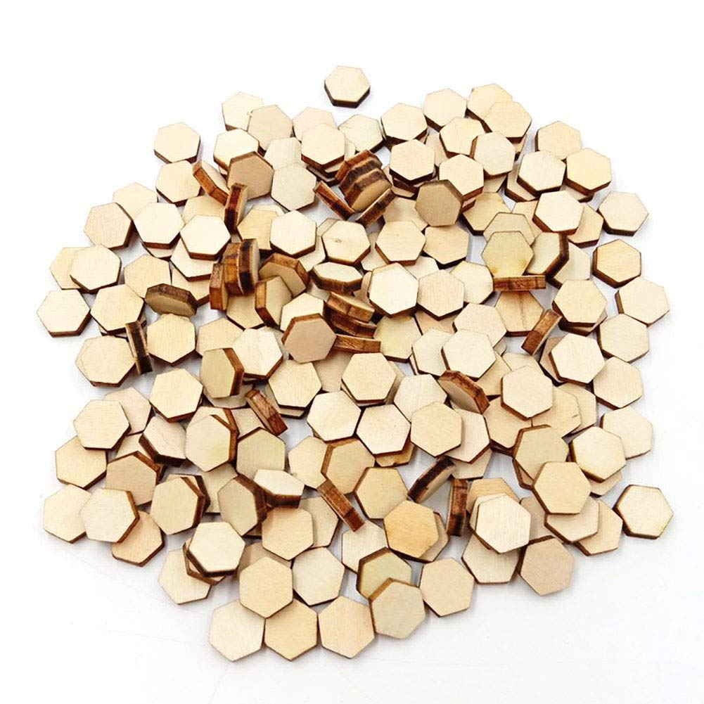 Rodajas de madera de 10mm y 100 pulgadas, adornos en forma hexagonal, losas de madera para decoración de en casa, suministros artesanales, 0,39 Uds.: Default Title