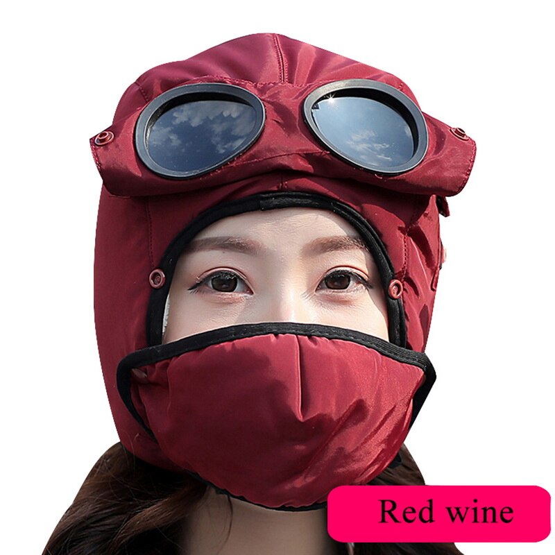 Mænd kvinder vinter varm hætte vindtæt hat cykling vindtæt høreværn ansigtsbeskyttelse hovedbeklædning med aftagelige briller og maske: 62