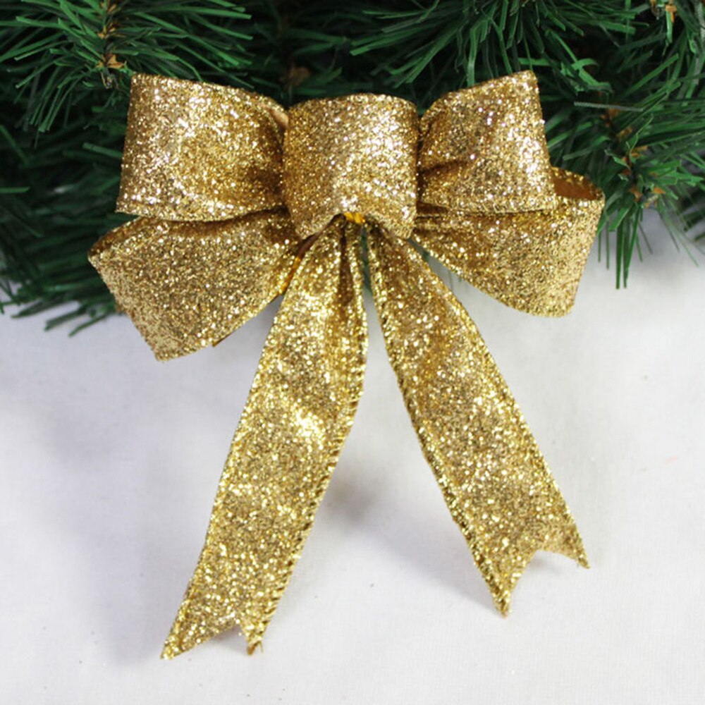 Guldglitter kunstig julesløjfe juletrækranse dekorationspynt (rød): Default Title