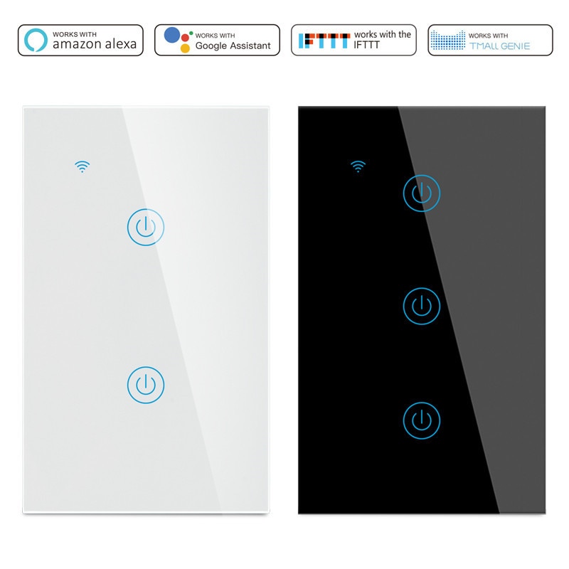 US Smart Home WiFi RF Remote Control 1/2/3Work with Google Home Alexa Wall Light Switch Panel Wall Touch Light Switch