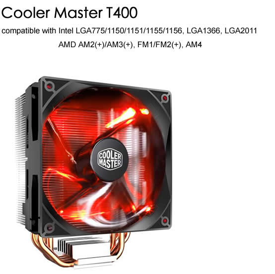 Cooler Master T400 T400i 12cm 4pin cooling CPU fan 4 Copper Heatpipe CPU cooler radiator for Intel 775 115X 1366 CPU AM4: T400