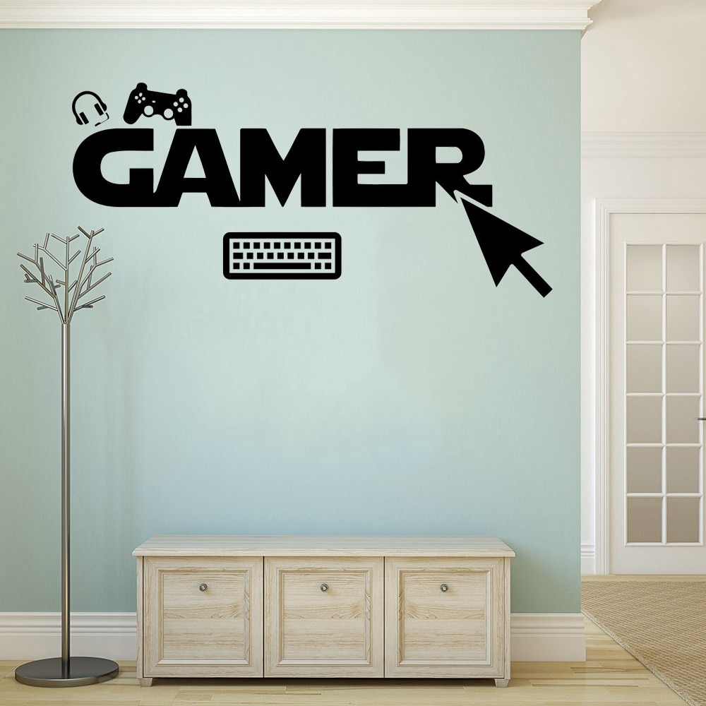 Gamer Wall Decal Keyboard PC Gaming Vinyl Sticker Joystick Wall Art Teen Room Gaming Room Wall Decor