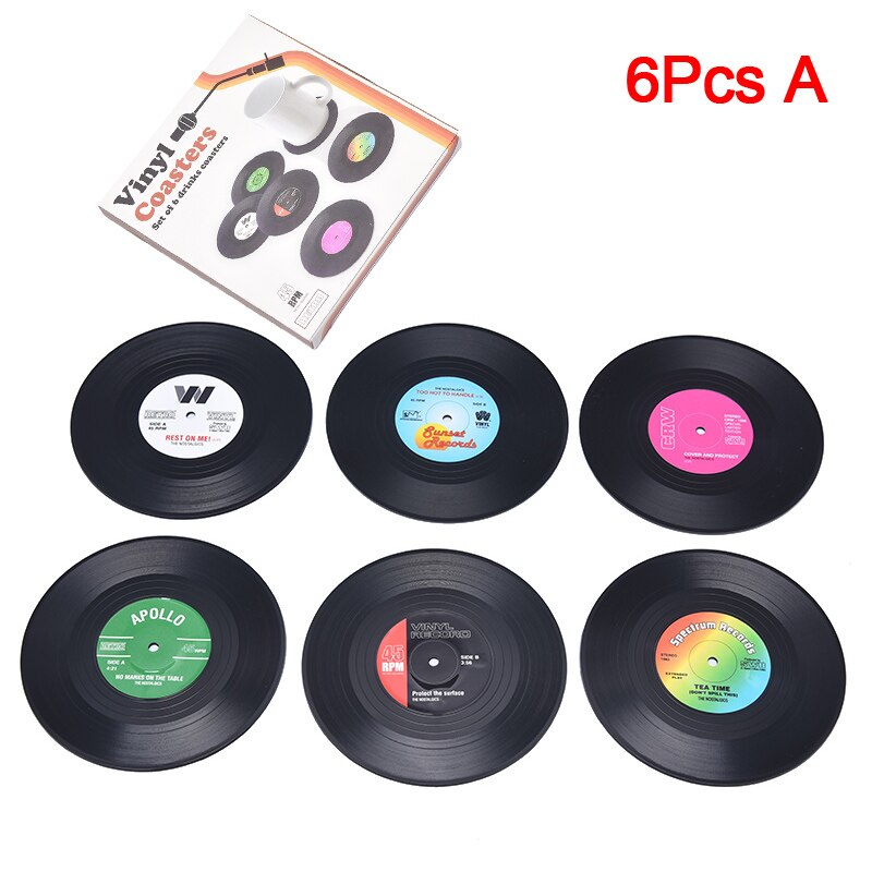 2/4/6Pcs Retro Vinyl Onderzetters Drankjes Tafel Cup Mat Cd Record Spinning Matten Tafel Decoratie Keuken tools Home Decor: 6PcsA