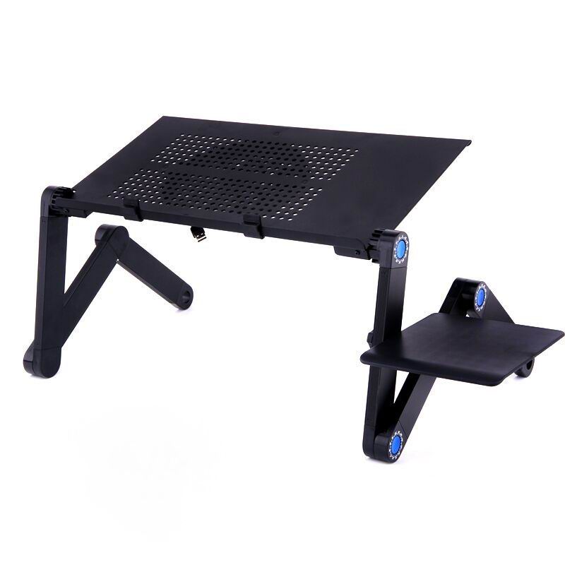 Adjustable Aluminum Laptop Desk Folding Table: Black with 1fan