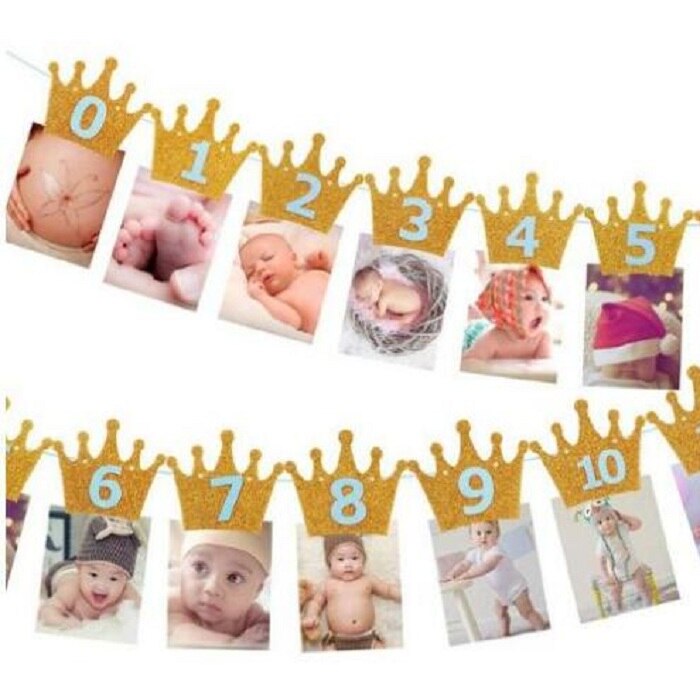 Gouden/zilveren kroon feestvlag 1e verjaardag wimpel bel slinger banner wimpel decoratie diy bedankje