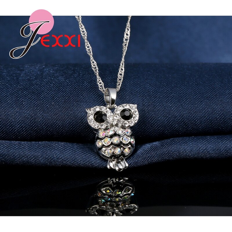 925 Sterling Silver Beautiful Women Jewelry Sets With Pretty Cubic Zircon Owl For Girls Necklace Earrings Sets