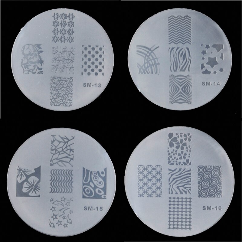 16 unids/lote transparente de plástico uñas redondo placas flor patrón lindo estampado Plantilla de manicura de uñas de arte Plantilla de imagen herramientas