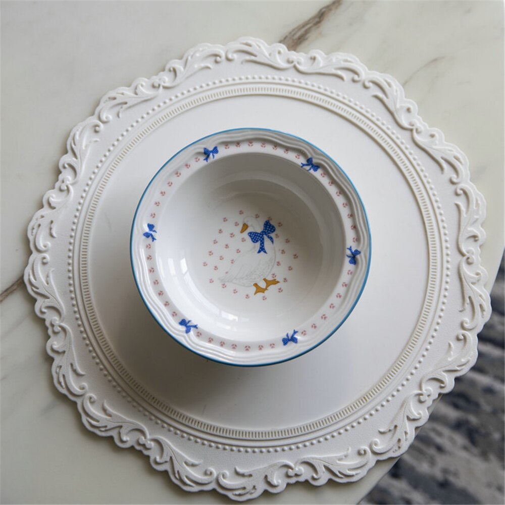 35cm White Silicone Placemat Tableware Oil Resistant Heat Insulation Non-Slip Tablemat Coaster Kitchen Washable Cup Pad