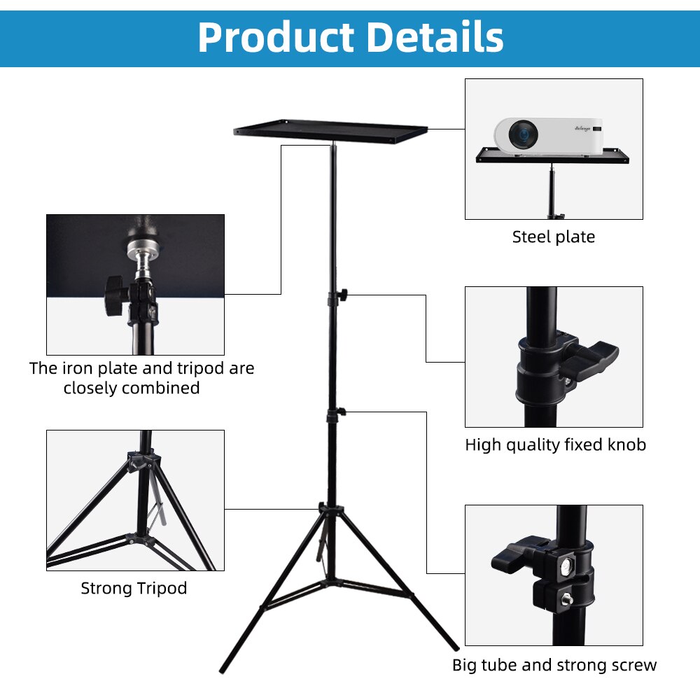 Soporte para proyector, trípode de viaje, soporte para altavoz, extensible, 110cm, 160cm, accesorios, cabezal de bola de montaje para ordenador portátil, cámara DSLR al aire libre