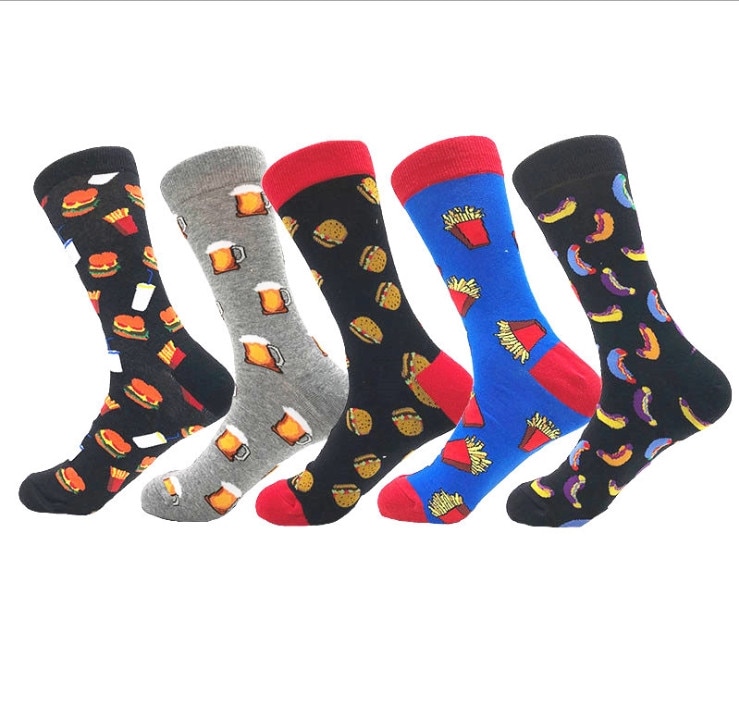 Women's Men's Socks Funny Food Patterns GO Cartoon Pattern Knee High Socks Burger Socks Super Beer Fries Casual Socks