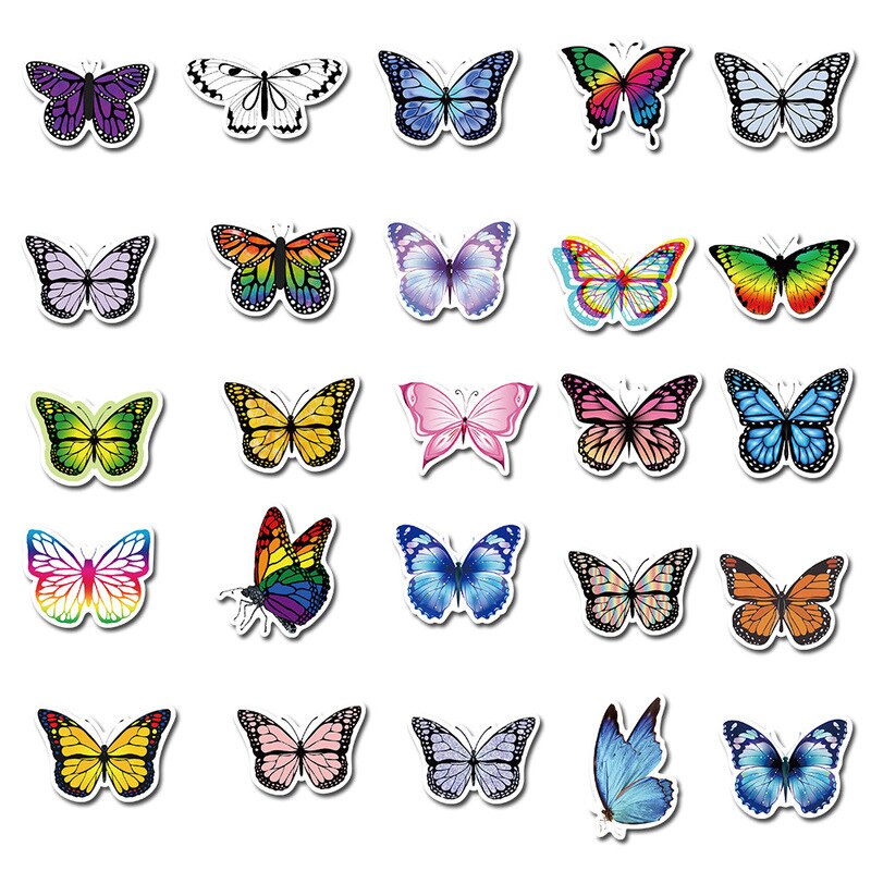 50 stuks meerkleurige pvc-bloemvlinderstickers voor meisjes, babykamers, keuken, huisdecoratie, zelfklevende stickers