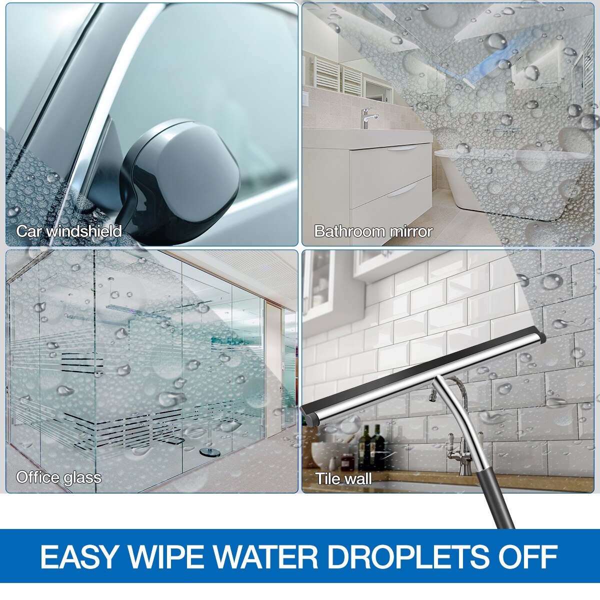 Stainless Steel Squeegee Water Cleaner for Glass Tile Wall Shower Door Bathroom Window A30