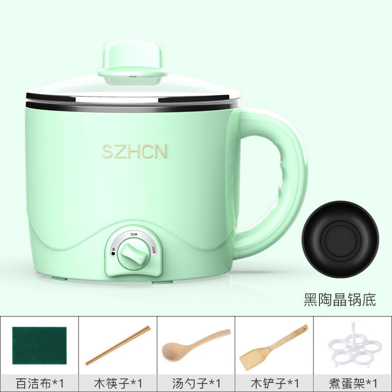 Electric cooker household multifunction student dormitory electric pot noodle cooking small electric pot 220V: Green no steamer / EU