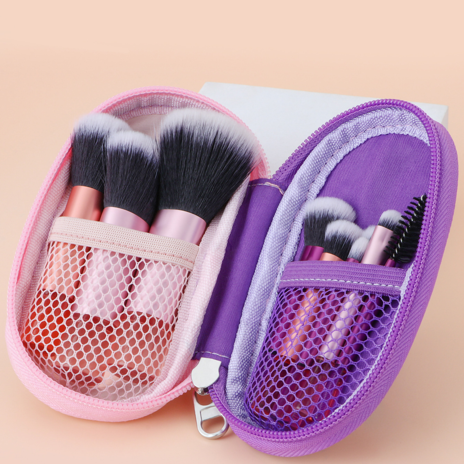 10 Mini brocha de maquillaje negra, herramienta de maquillaje portátil de viaje, esponja de maquillaje, brocha de palma, juego de herramientas de maquillaje