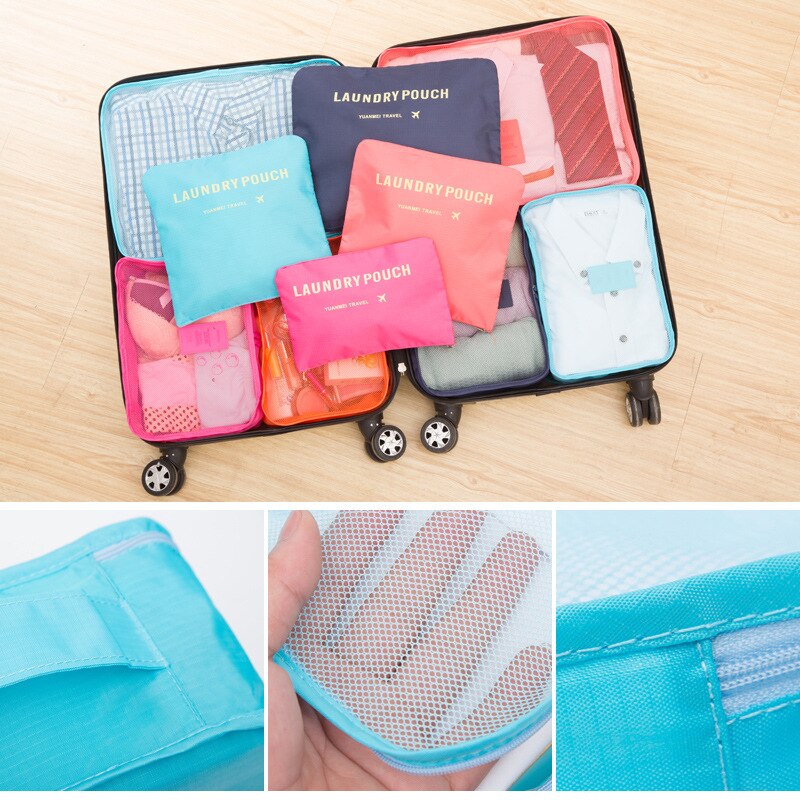6 PCS Travel Storage Bag Set For Clothes Tidy Organizer Wardrobe Suitcase Pouch Travel Organizer Bag Case Shoes Packing Cube Bag