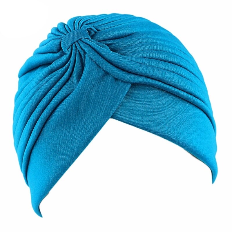 Vanlig fast hår lokk turban hode pakke inn bånd lue bandana hår lokk sove natt lokk hår styling tilbehør dame kvinner til: Himmelblå